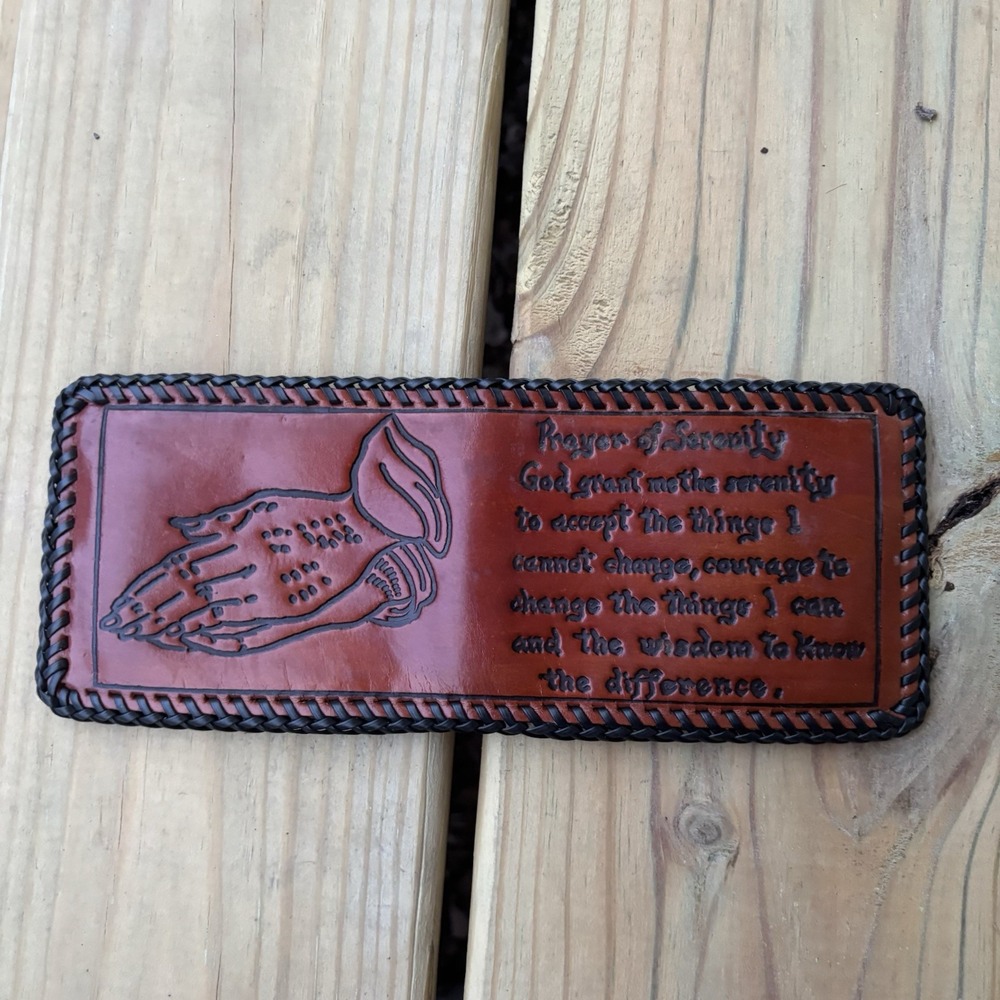 Vintage Leather Wallet Bi Fold Whipstitch Hand Tooled Religious Church Jesus